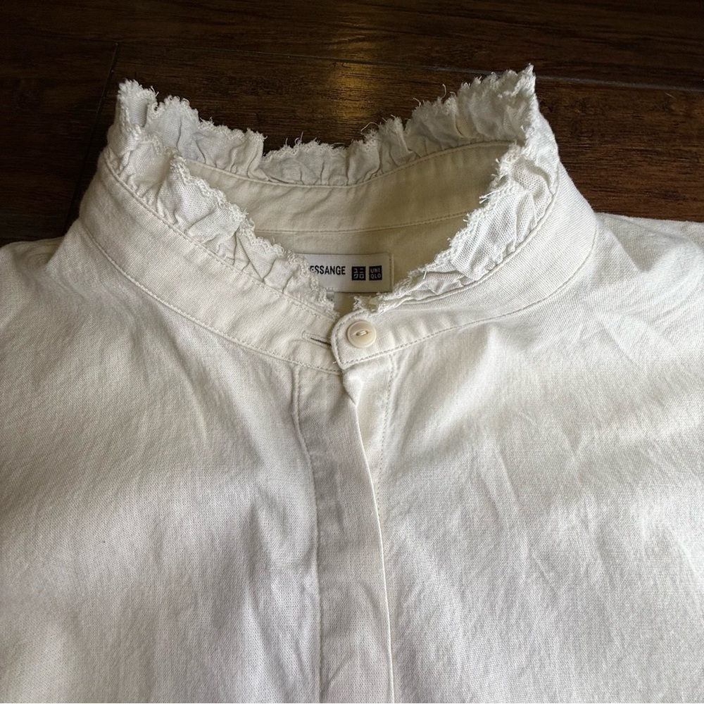 Ines de la Fressange x Uniqlo Ruffle Collar 100% Cotton Button-Up L French Chic - Picture 13 of 16